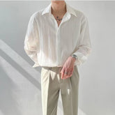 Threebooy Men's Japanese Vintage Shirts Long Sleeve Suit Collar Casual Drapped Solid Color Button-down Fashion Cardigan Tops New